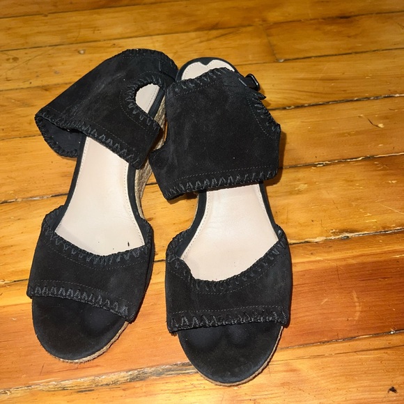 Via Spiga Izett Black Suede Wedge Espadrille Sandal - Size 8.5 - Picture 4 of 6